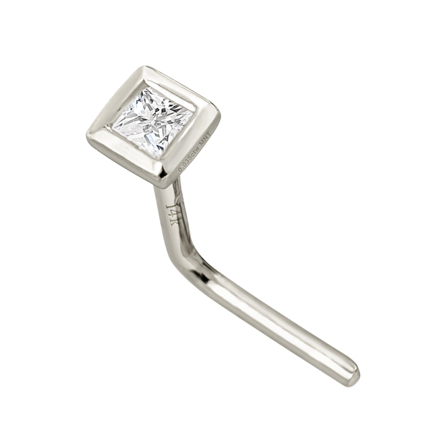 Jewelry Avalanche Bezel Set Princess Cut Moissanite L-Shape Nose Stud, Solid 14K Gold, 22G