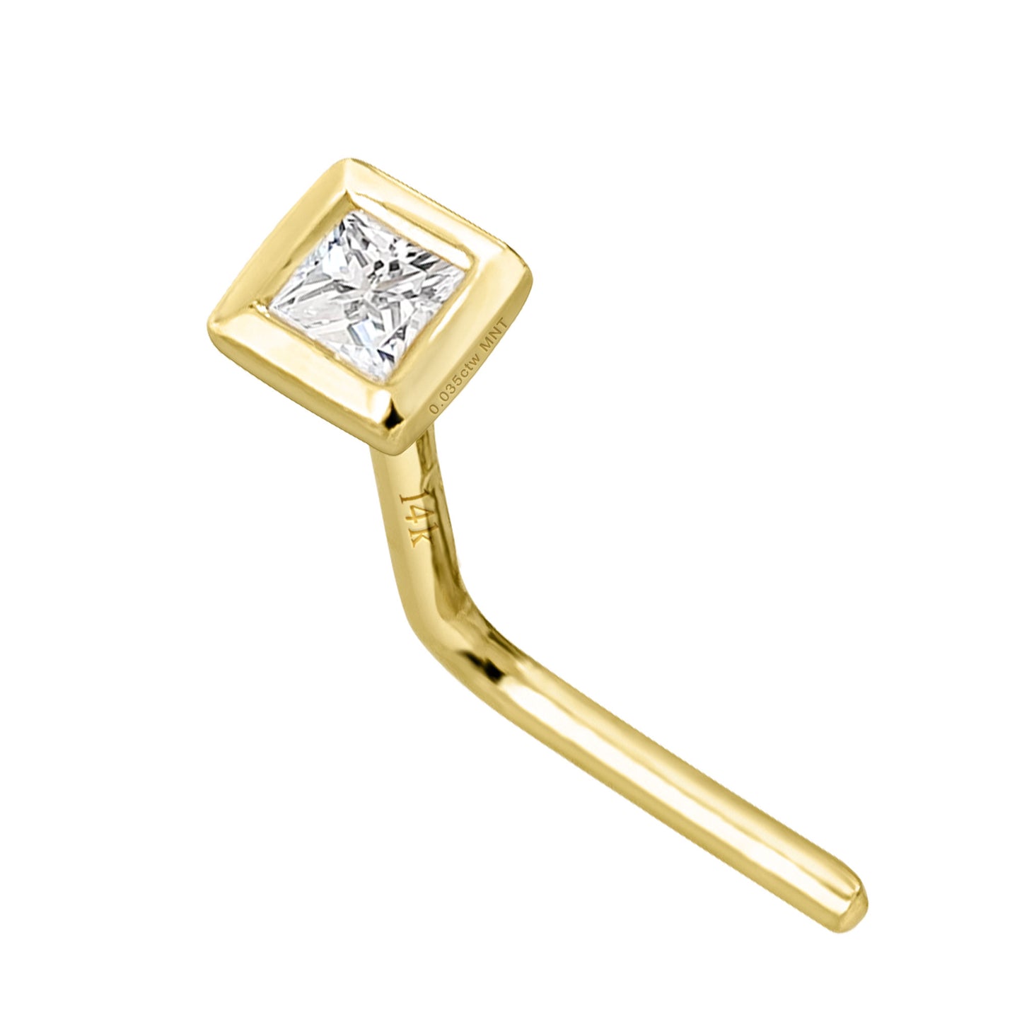 Jewelry Avalanche Bezel Set Princess Cut Moissanite L-Shape Nose Stud, Solid 14K Gold, 22G