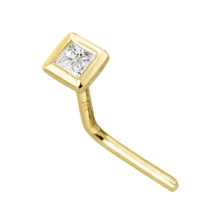 Jewelry Avalanche Bezel Set Princess Cut Moissanite L-Shape Nose Stud, Solid 14K Gold, 22G