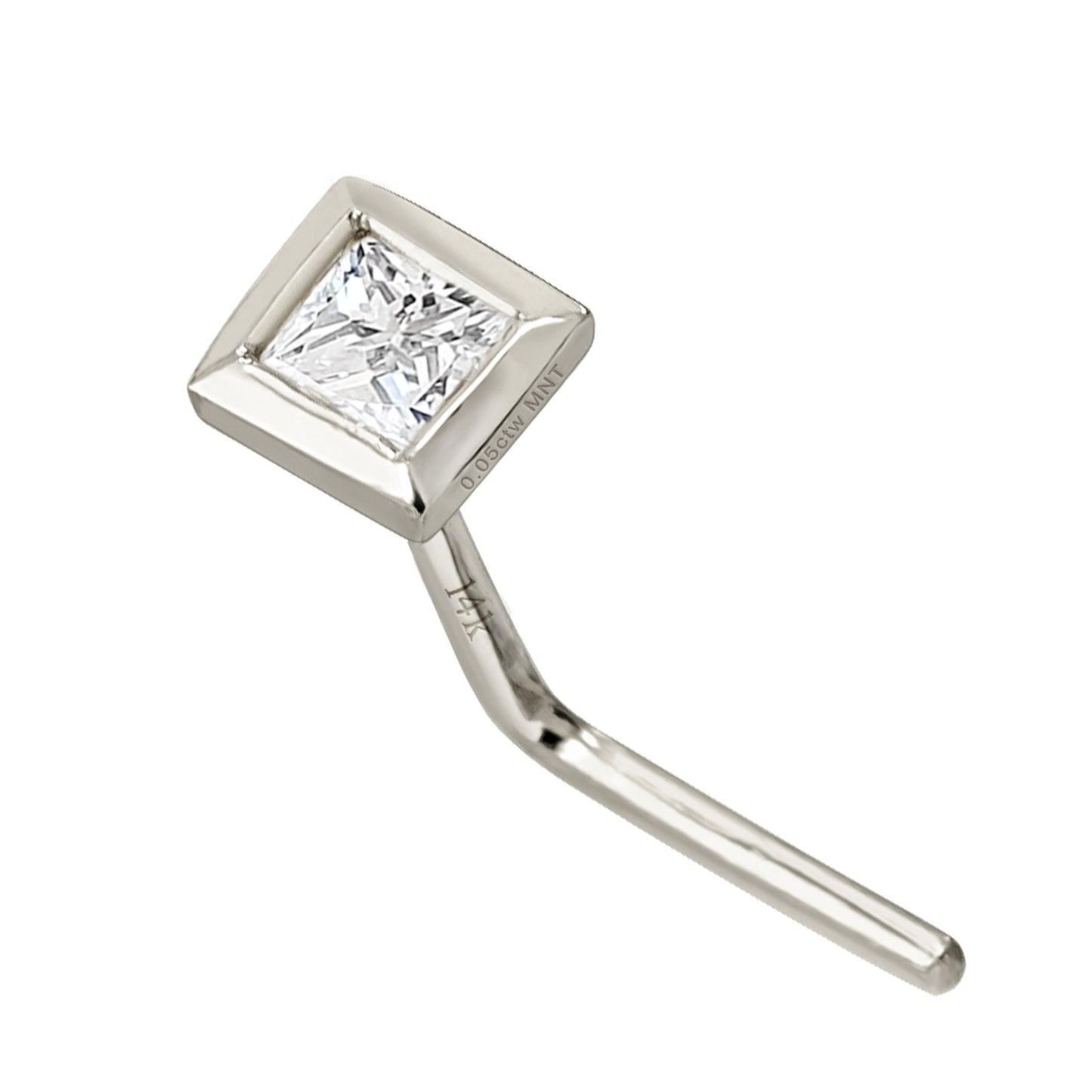 Jewelry Avalanche Bezel Set Princess Cut Moissanite L-Shape Nose Stud, Solid 14K Gold, 22G