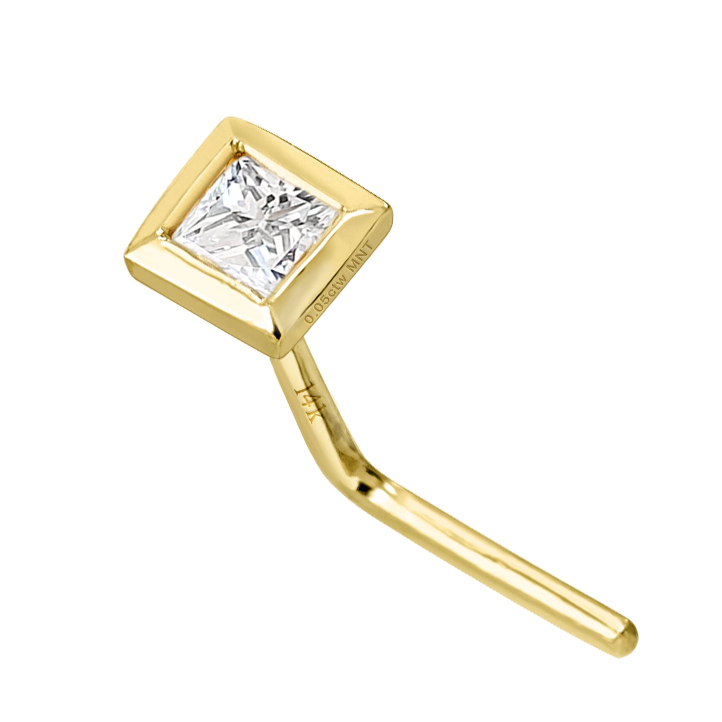 Jewelry Avalanche Bezel Set Princess Cut Moissanite L-Shape Nose Stud, Solid 14K Gold, 22G