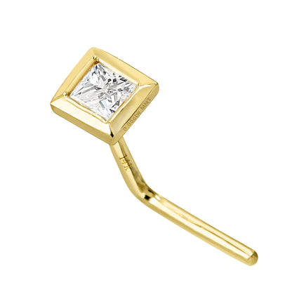 Jewelry Avalanche Bezel Set Princess Cut Moissanite L-Shape Nose Stud, Solid 14K Gold, 22G