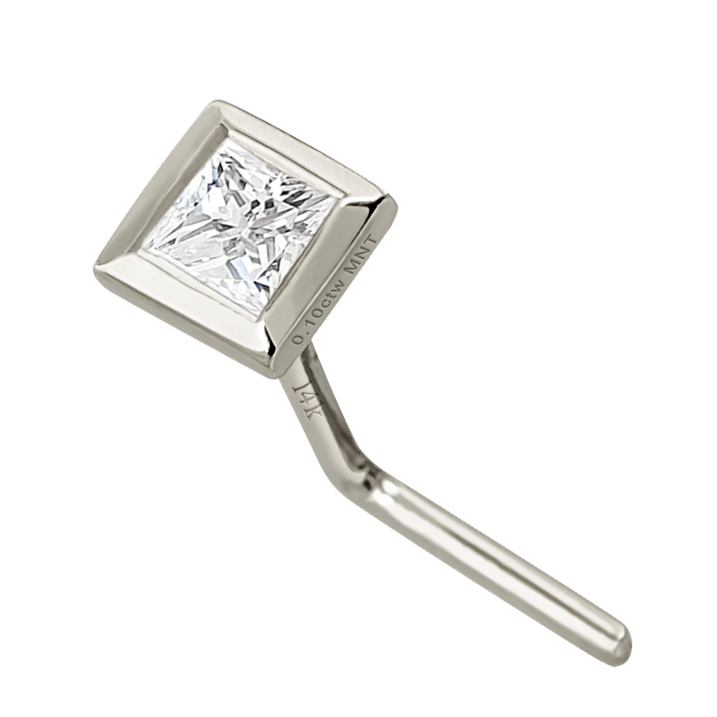Jewelry Avalanche Bezel Set Princess Cut Moissanite L-Shape Nose Stud, Solid 14K Gold, 22G