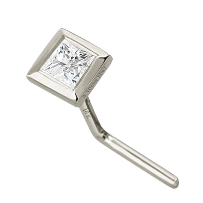 Jewelry Avalanche Bezel Set Princess Cut Moissanite L-Shape Nose Stud, Solid 14K Gold, 22G