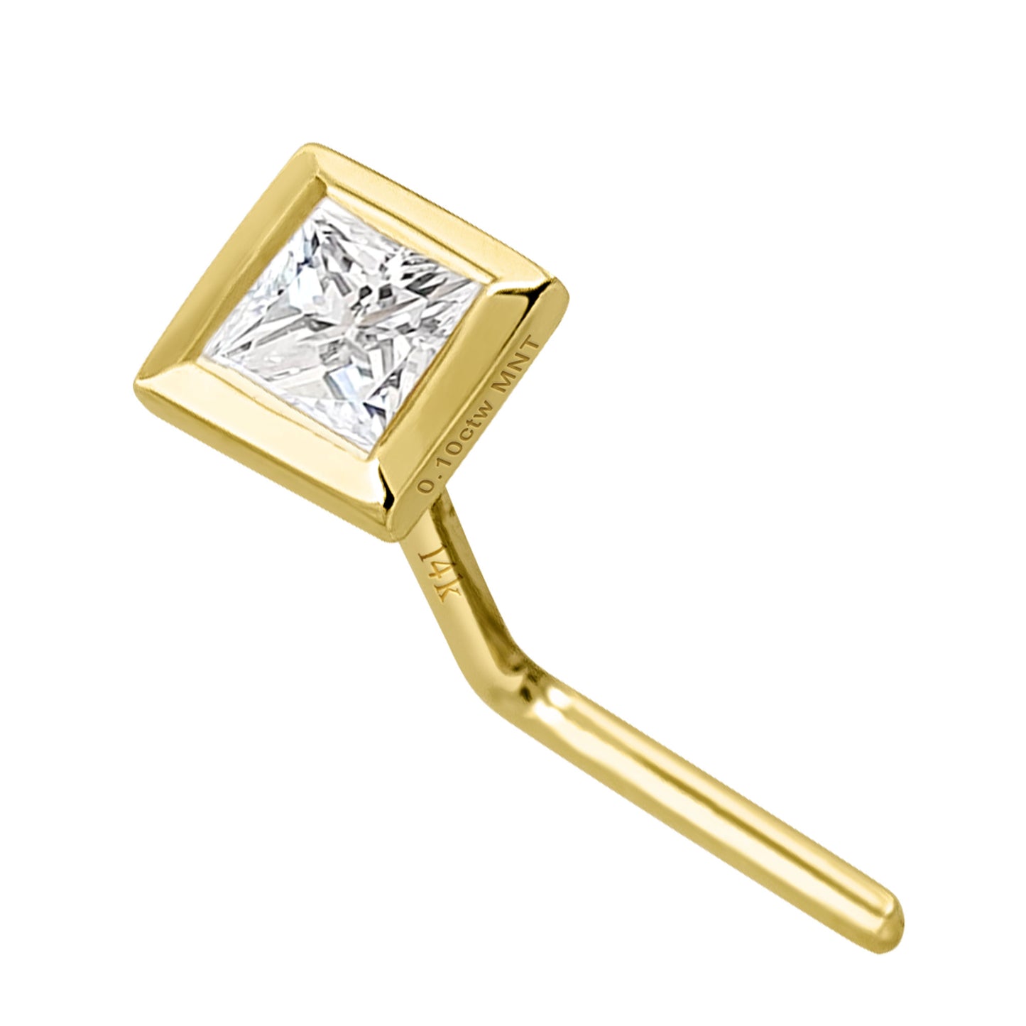 Jewelry Avalanche Bezel Set Princess Cut Moissanite L-Shape Nose Stud, Solid 14K Gold, 22G