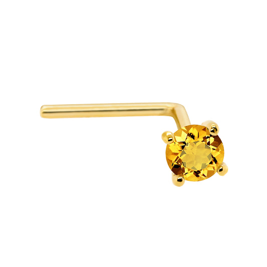 Jewelry Avalanche 22G 14K Gold L-shape Nose Stud with Citrine Gemstone