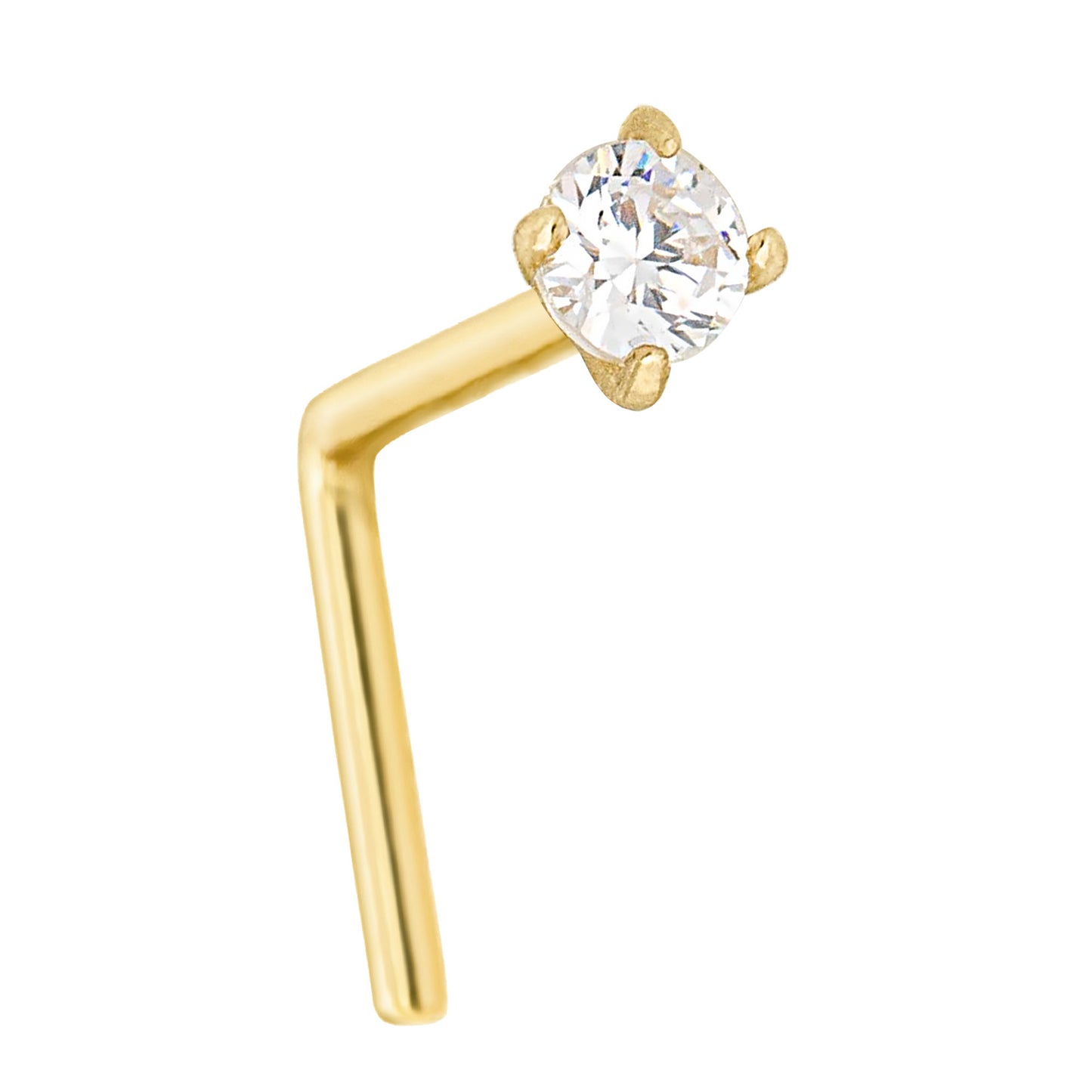 Jewelry Avalanche 1.5mm-3mm CZ Solid 22G 14K Gold L-shape Nose Stud