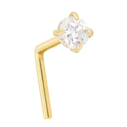 Jewelry Avalanche 1.5mm-3mm CZ Solid 22G 14K Gold L-shape Nose Stud