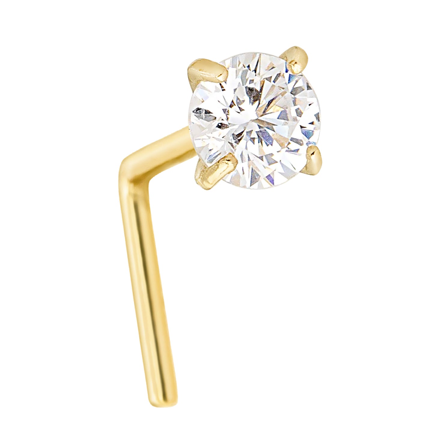 Jewelry Avalanche 1.5mm-3mm CZ Solid 22G 14K Gold L-shape Nose Stud
