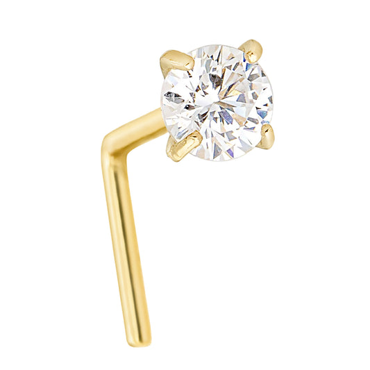 Jewelry Avalanche 1.5mm-3mm CZ Solid 22G 14K Gold L-shape Nose Stud