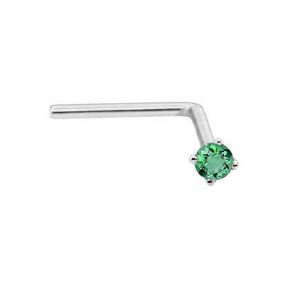 Jewelry Avalanche 22G 14K Gold L-shape Nose Stud with Emerald Gemstone