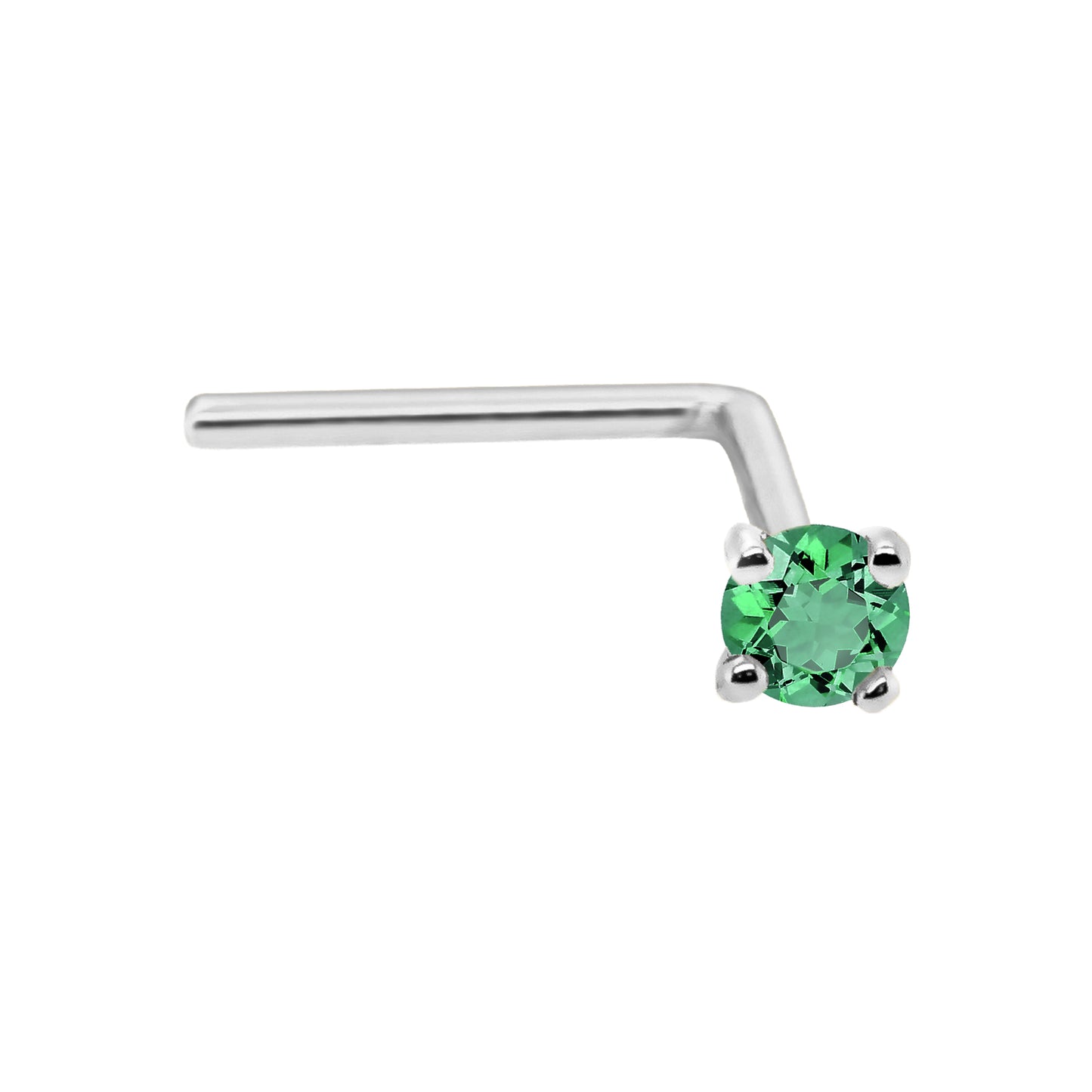 Jewelry Avalanche 22G 14K Gold L-shape Nose Stud with Emerald Gemstone