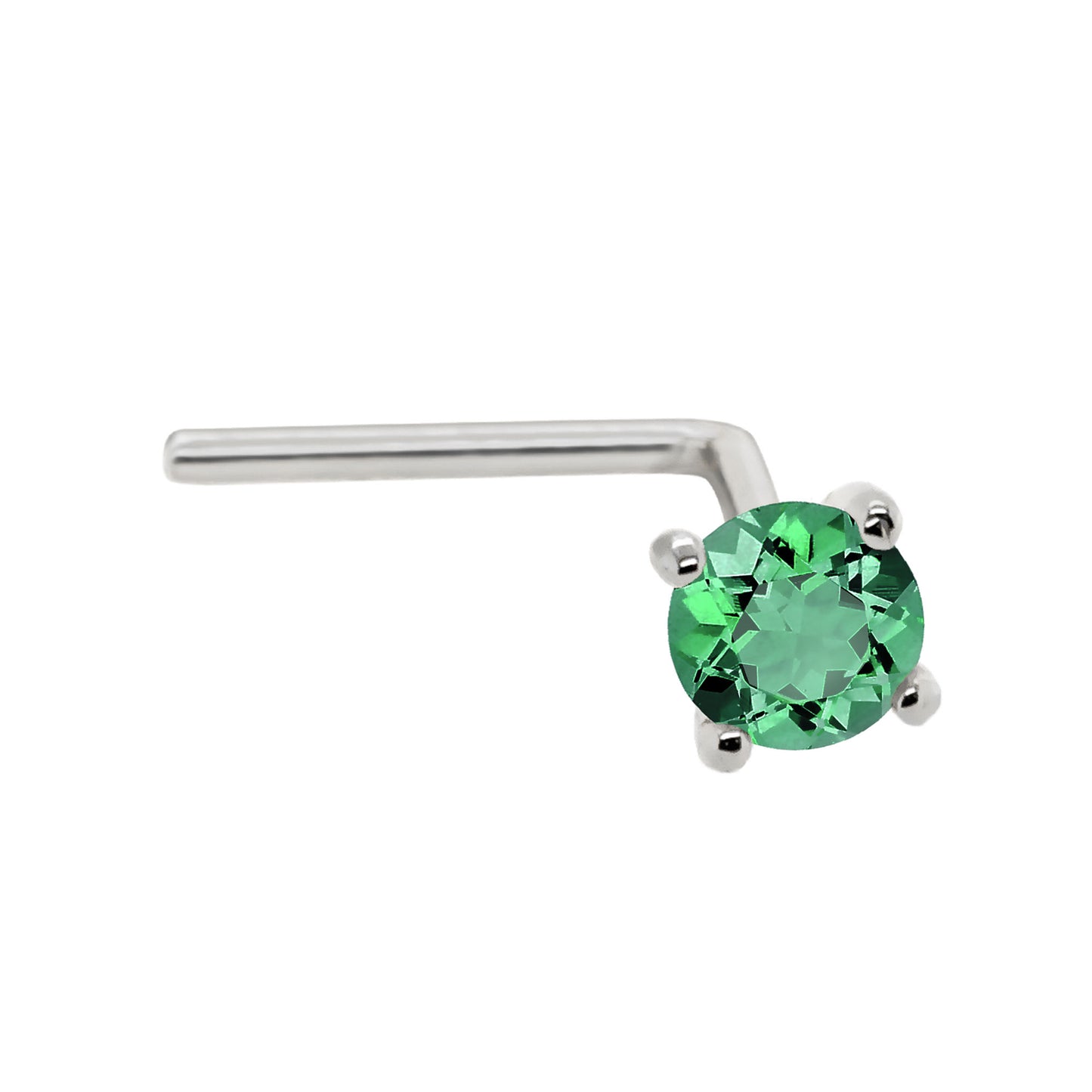 Jewelry Avalanche 22G 14K Gold L-shape Nose Stud with Emerald Gemstone