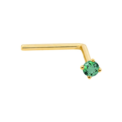 Jewelry Avalanche 22G 14K Gold L-shape Nose Stud with Emerald Gemstone
