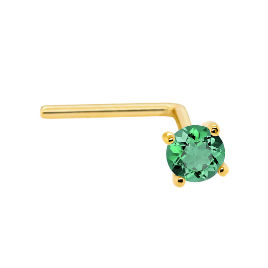 Jewelry Avalanche 22G 14K Gold L-shape Nose Stud with Emerald Gemstone
