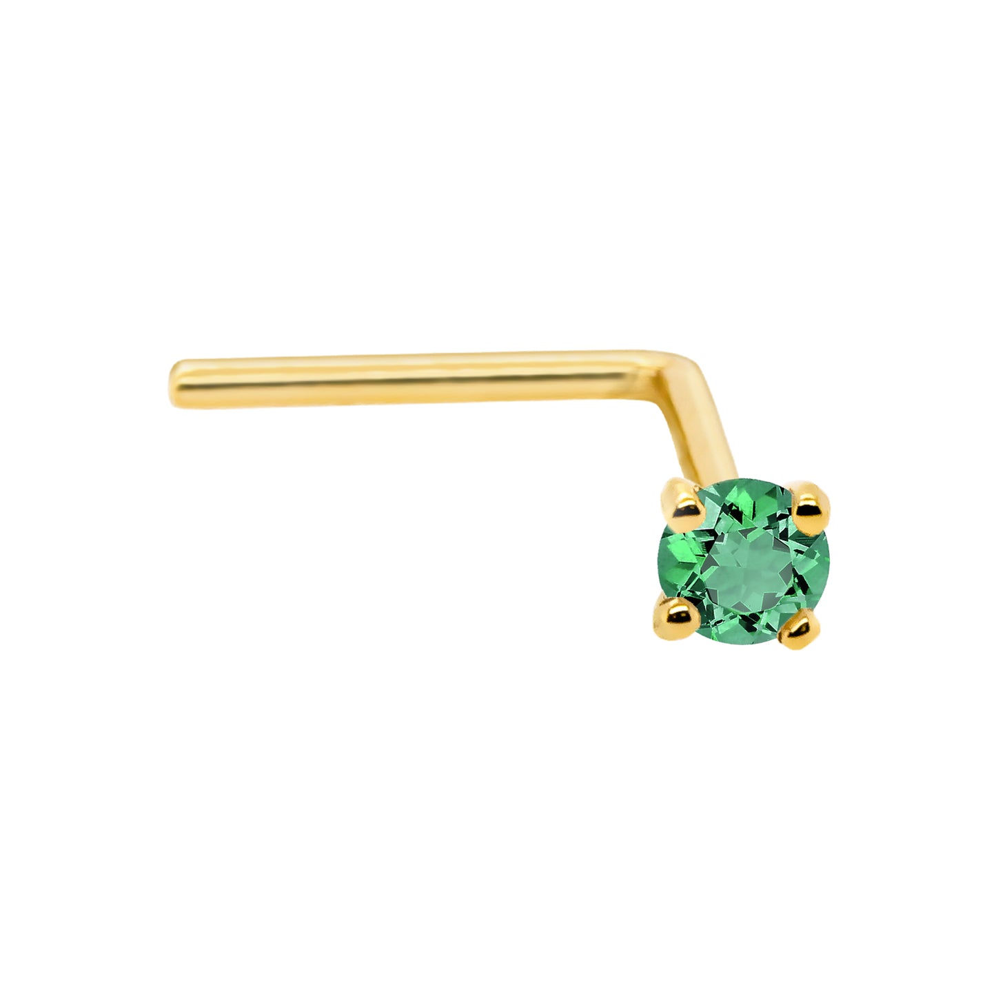 Jewelry Avalanche 22G 14K Gold L-shape Nose Stud with Emerald Gemstone