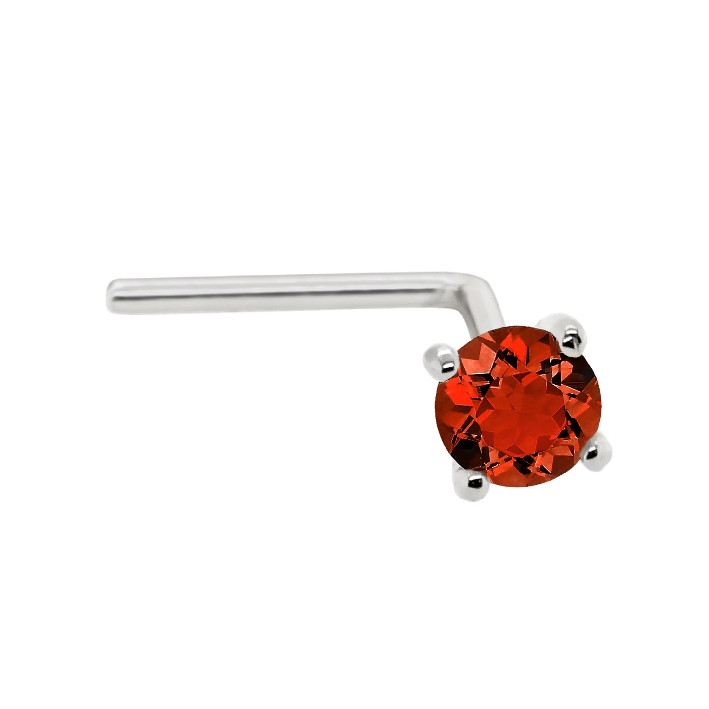 Jewelry Avalanche 22G 14K Gold L-shape Nose Stud with Garnet Gemstone