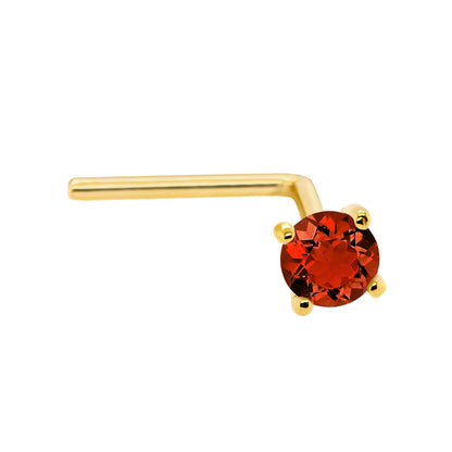 Jewelry Avalanche 22G 14K Gold L-shape Nose Stud with Garnet Gemstone