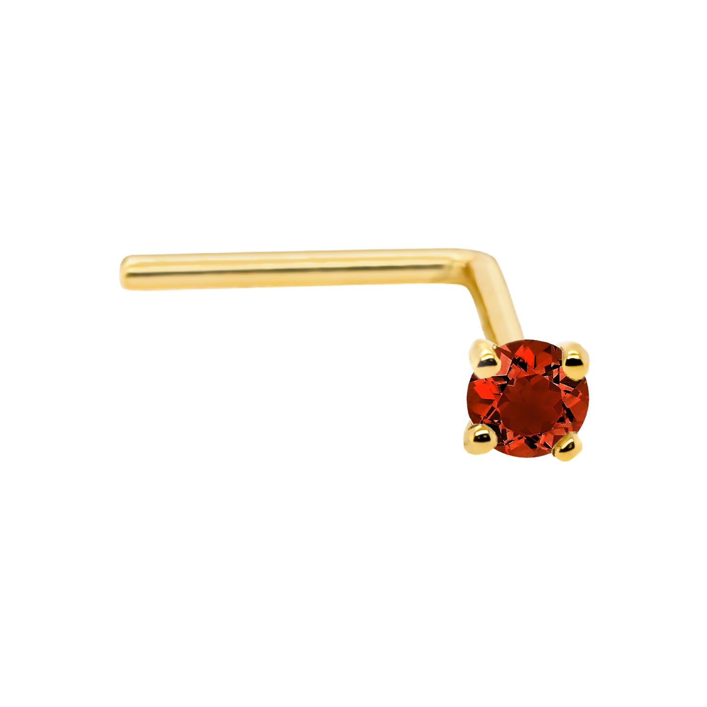 Jewelry Avalanche 22G 14K Gold L-shape Nose Stud with Garnet Gemstone