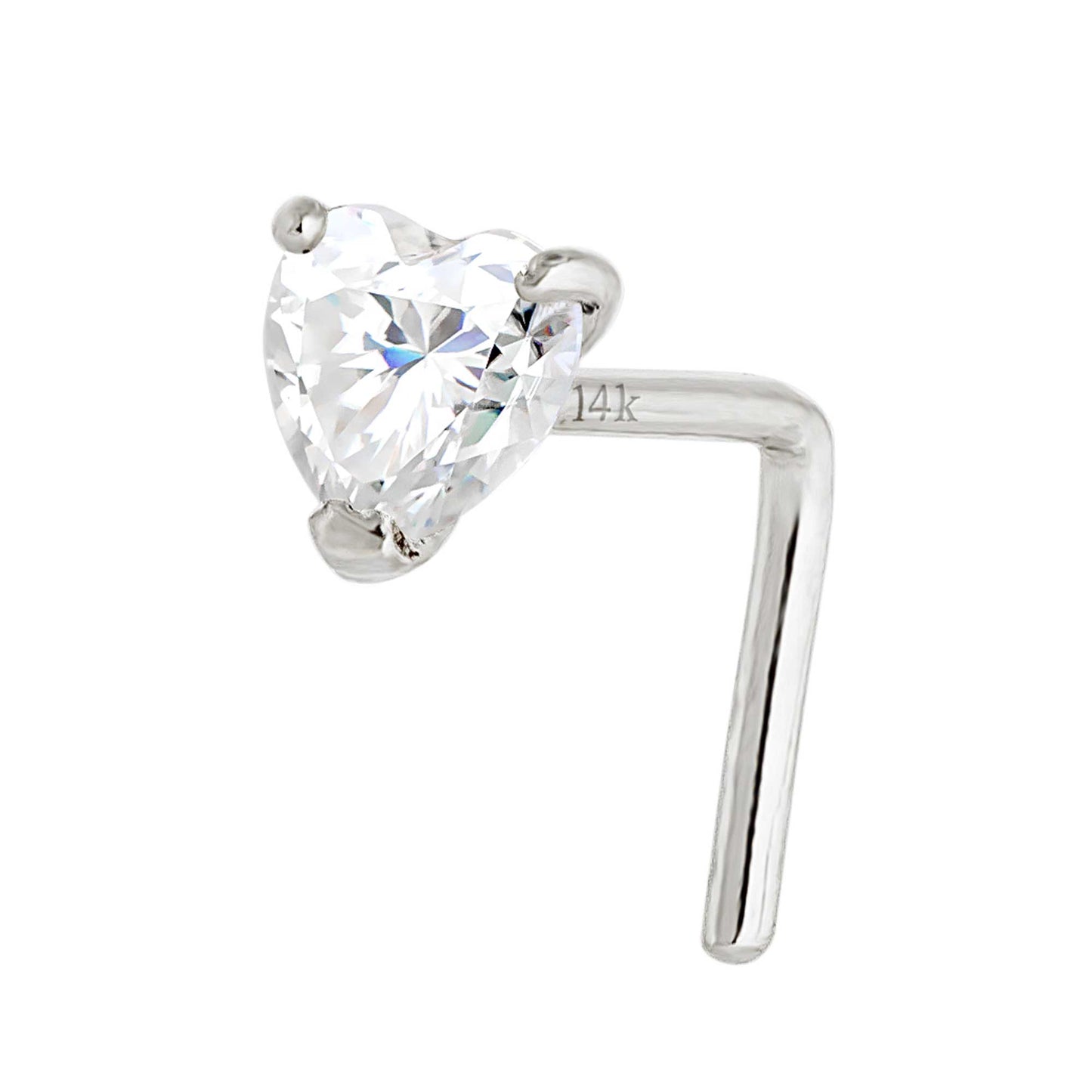 Jewelry Avalanche 22G 14K Gold Heart-shape Moissanite L-Shape Nose Stud