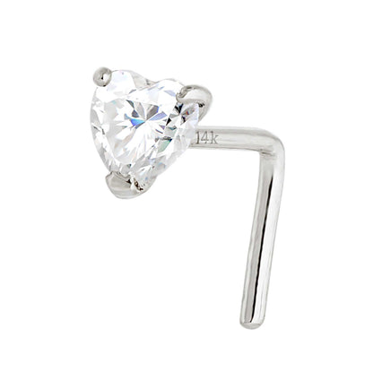 Jewelry Avalanche 22G 14K Gold Heart-shape Moissanite L-Shape Nose Stud