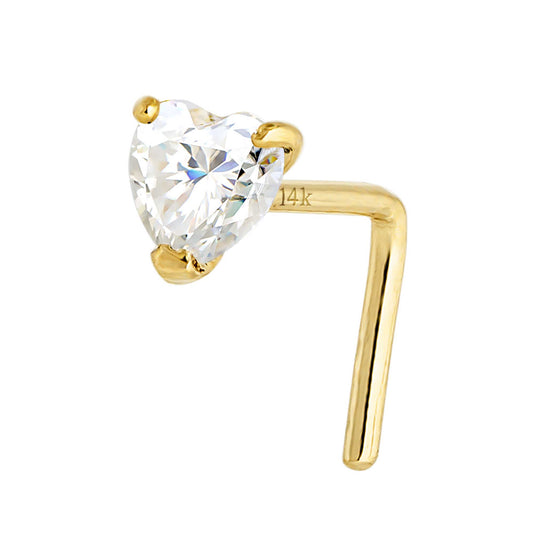 Jewelry Avalanche 22G 14K Gold Heart-shape Moissanite L-Shape Nose Stud