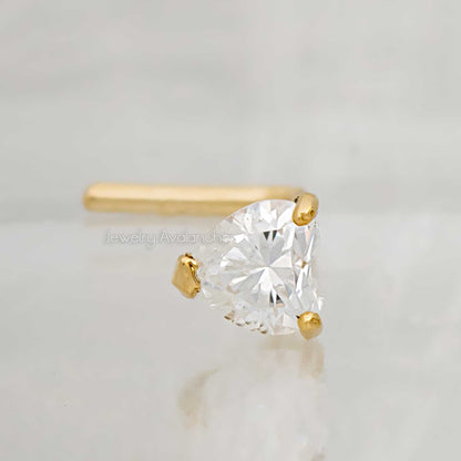 Jewelry Avalanche 22G 14K Gold Heart-shape Moissanite L-Shape Nose Stud