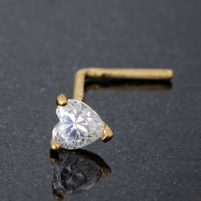 Jewelry Avalanche 22G 14K Gold Heart-shape Moissanite L-Shape Nose Stud