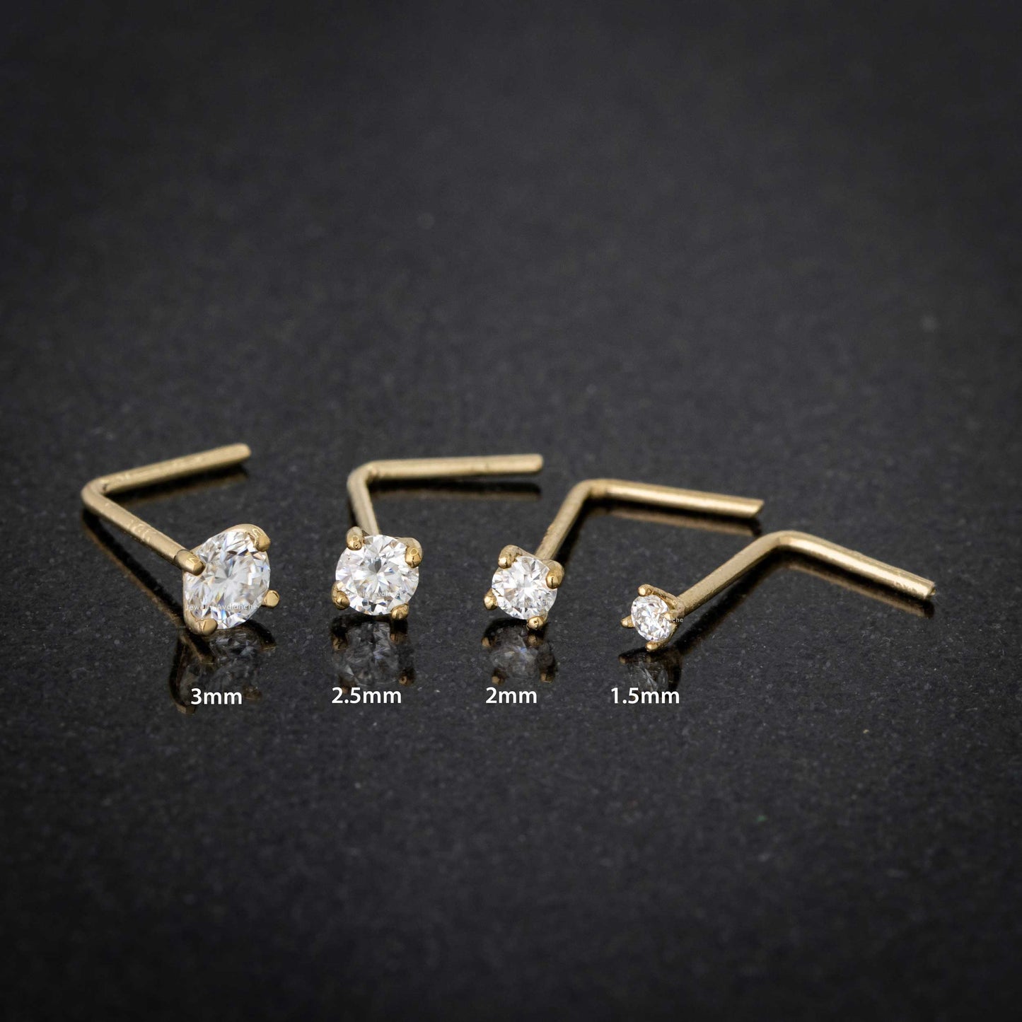 Jewelry Avalanche 22G 14K Gold L-shape Nose Stud with Moissanite