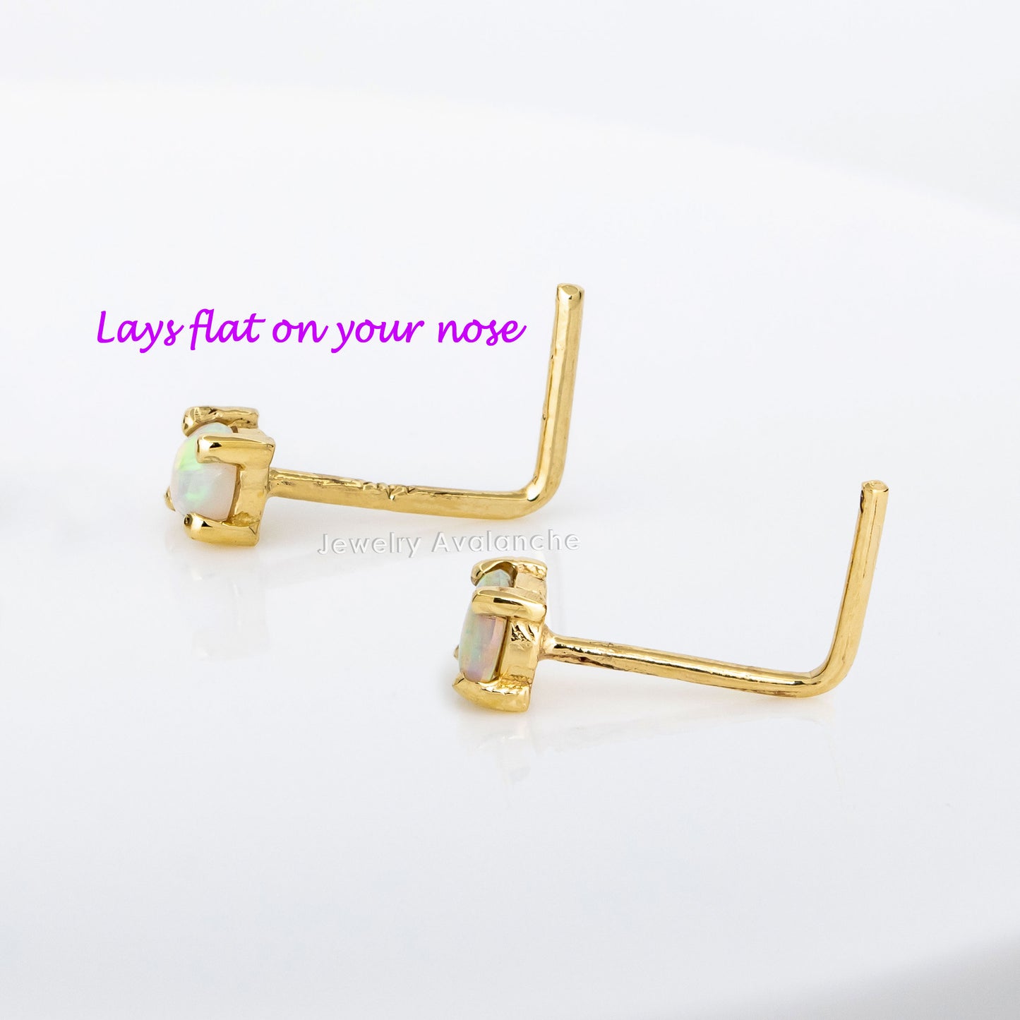Jewelry Avalanche Natural Australian Opal Nose Stud 22G 14K Gold L-shape Nose Ring Stud