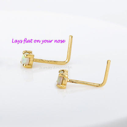 Jewelry Avalanche Natural Australian Opal Nose Stud 22G 14K Gold L-shape Nose Ring Stud