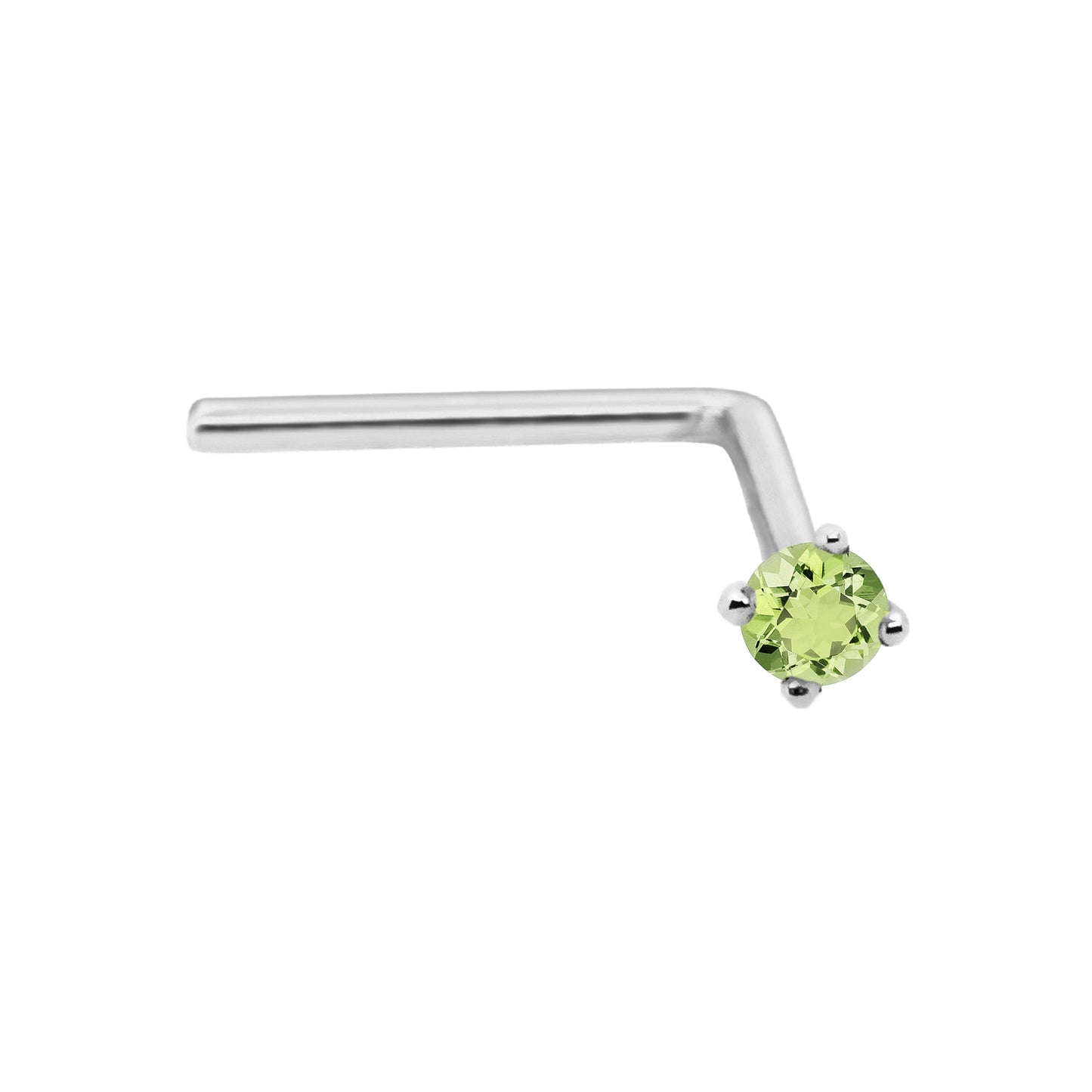 Jewelry Avalanche 22G 14K Gold L-shape Nose Stud with Peridot Gemstone