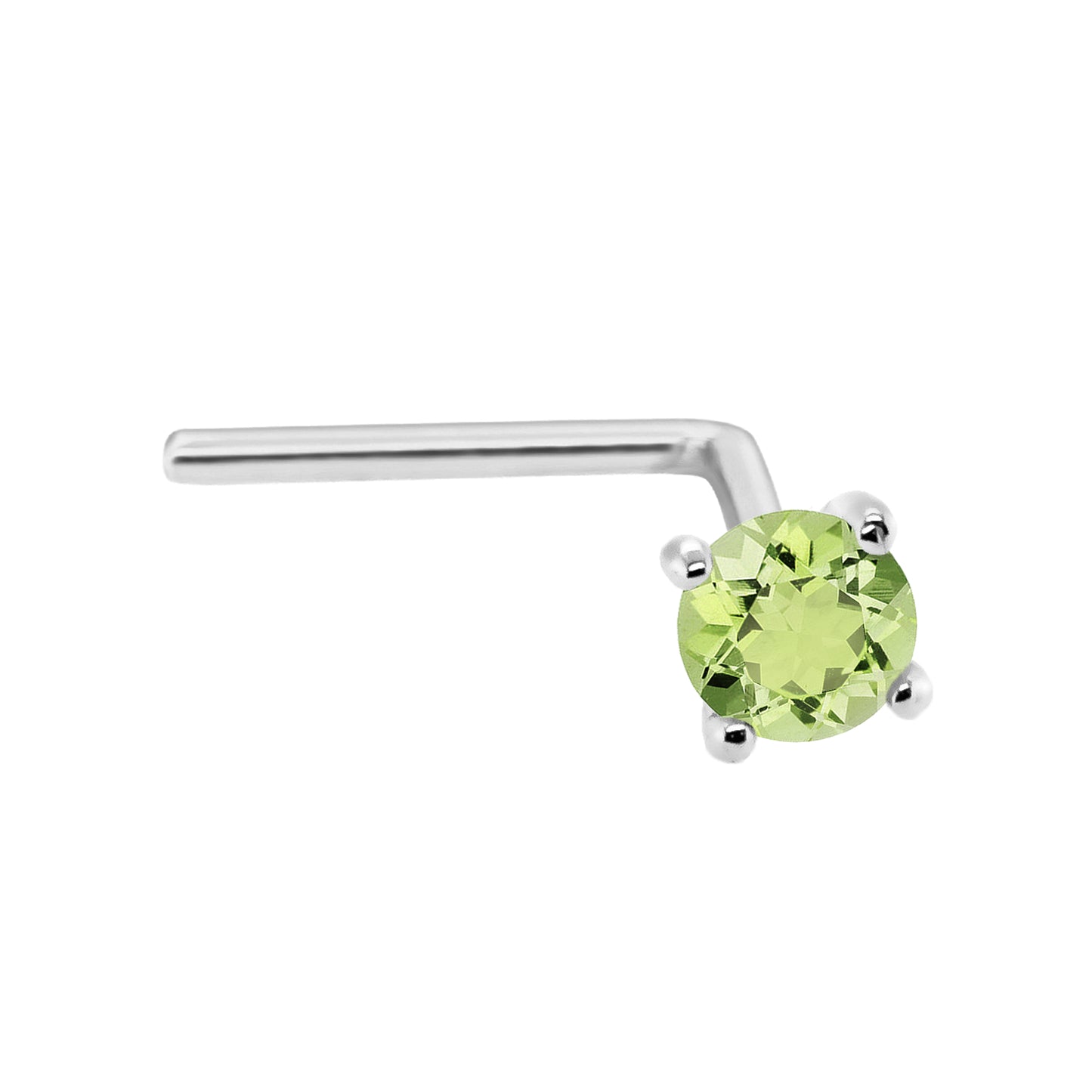 Jewelry Avalanche 22G 14K Gold L-shape Nose Stud with Peridot Gemstone