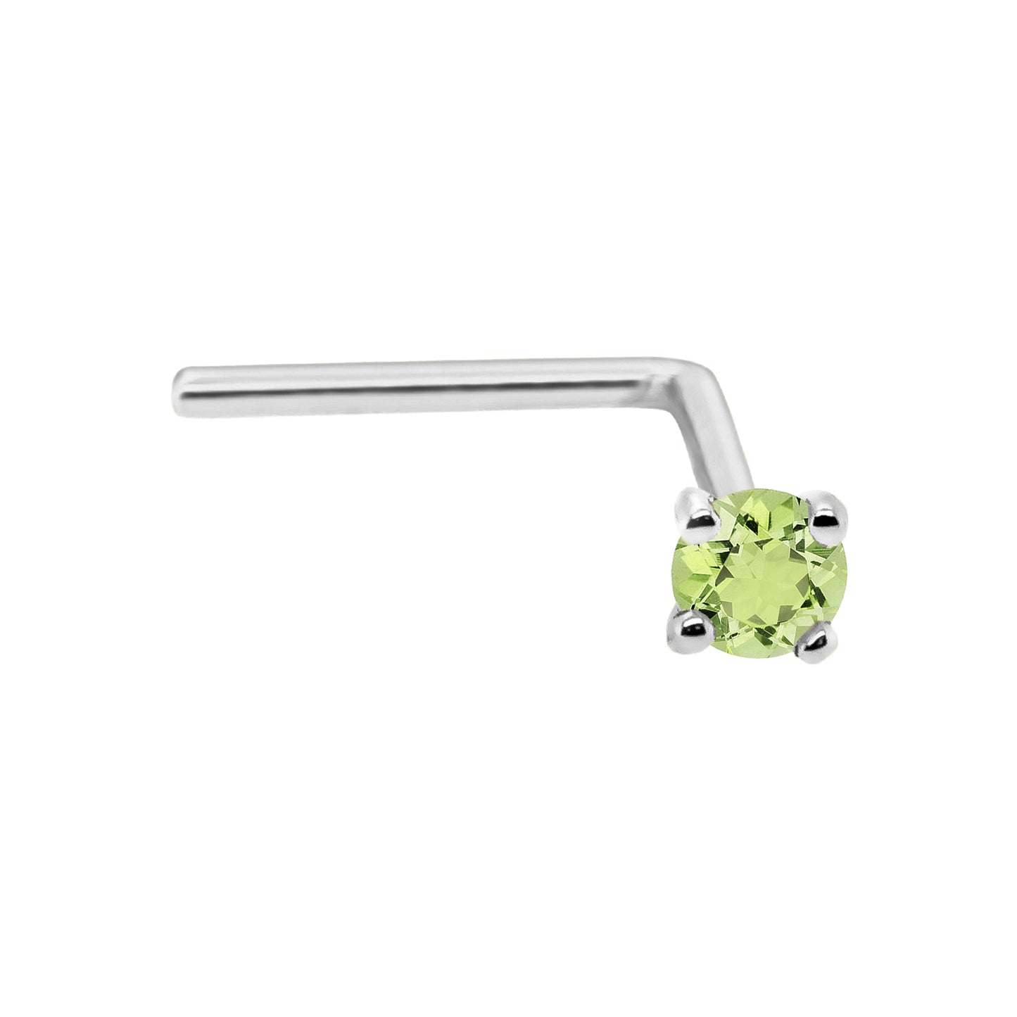 Jewelry Avalanche 22G 14K Gold L-shape Nose Stud with Peridot Gemstone