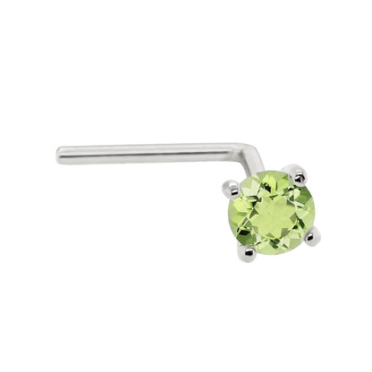 Jewelry Avalanche 22G 14K Gold L-shape Nose Stud with Peridot Gemstone