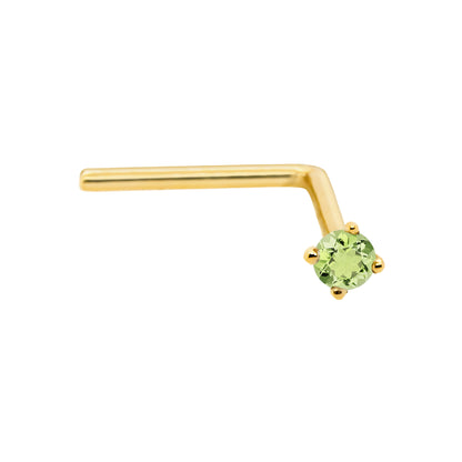 Jewelry Avalanche 22G 14K Gold L-shape Nose Stud with Peridot Gemstone