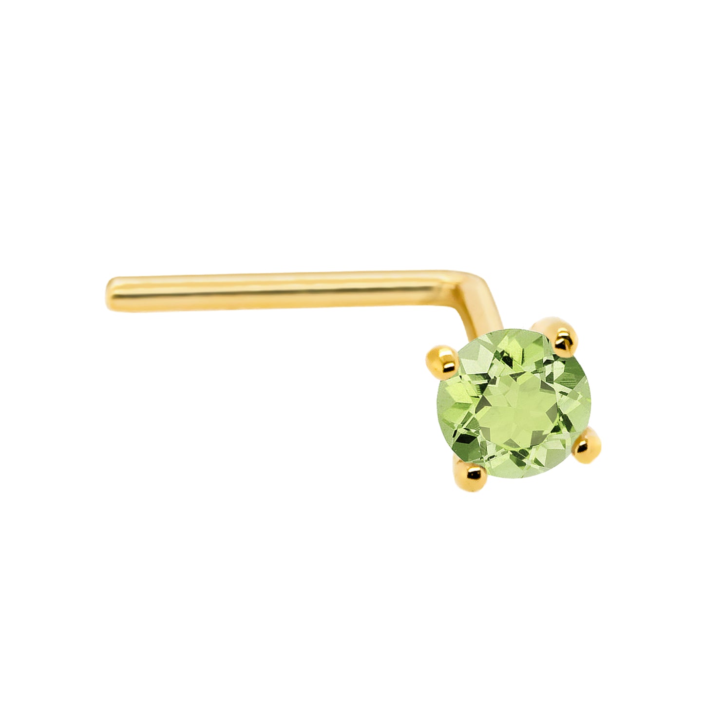 Jewelry Avalanche 22G 14K Gold L-shape Nose Stud with Peridot Gemstone