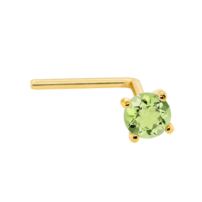Jewelry Avalanche 22G 14K Gold L-shape Nose Stud with Peridot Gemstone