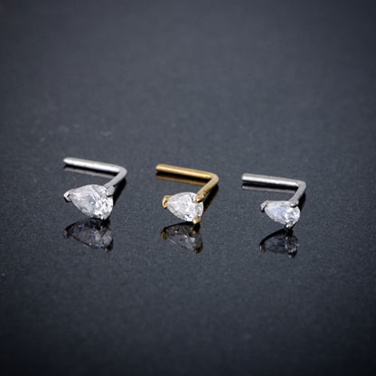 Jewelry Avalanche 22G 14K Gold Pear-shape Moissanite L-Shape Nose Stud