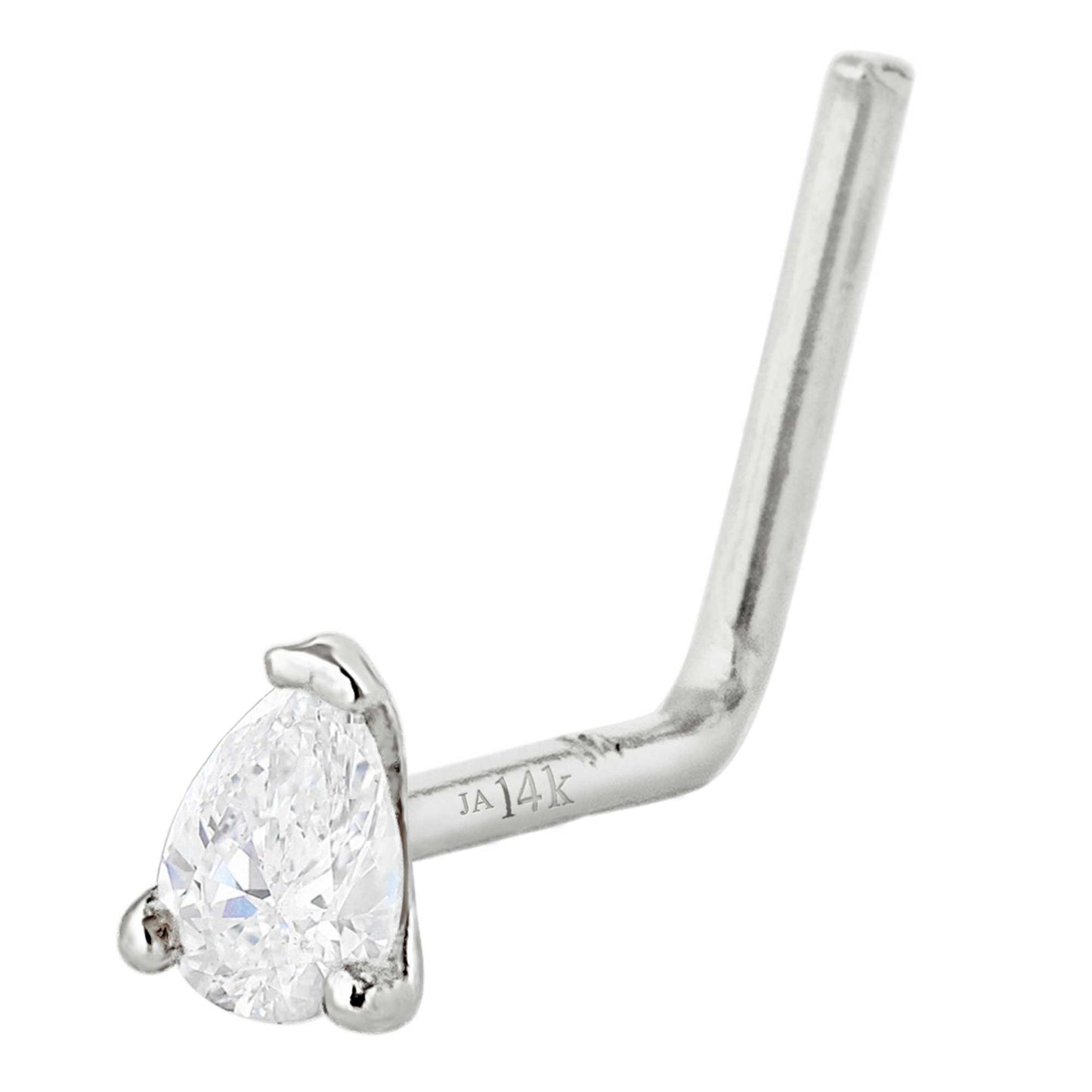 Jewelry Avalanche 22G 14K Gold Pear-shape Moissanite L-Shape Nose Stud