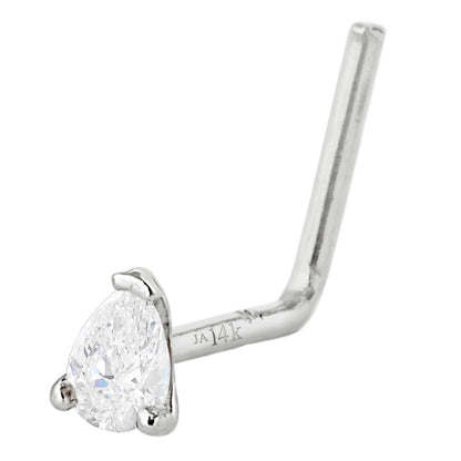 Jewelry Avalanche 22G 14K Gold Pear-shape Moissanite L-Shape Nose Stud