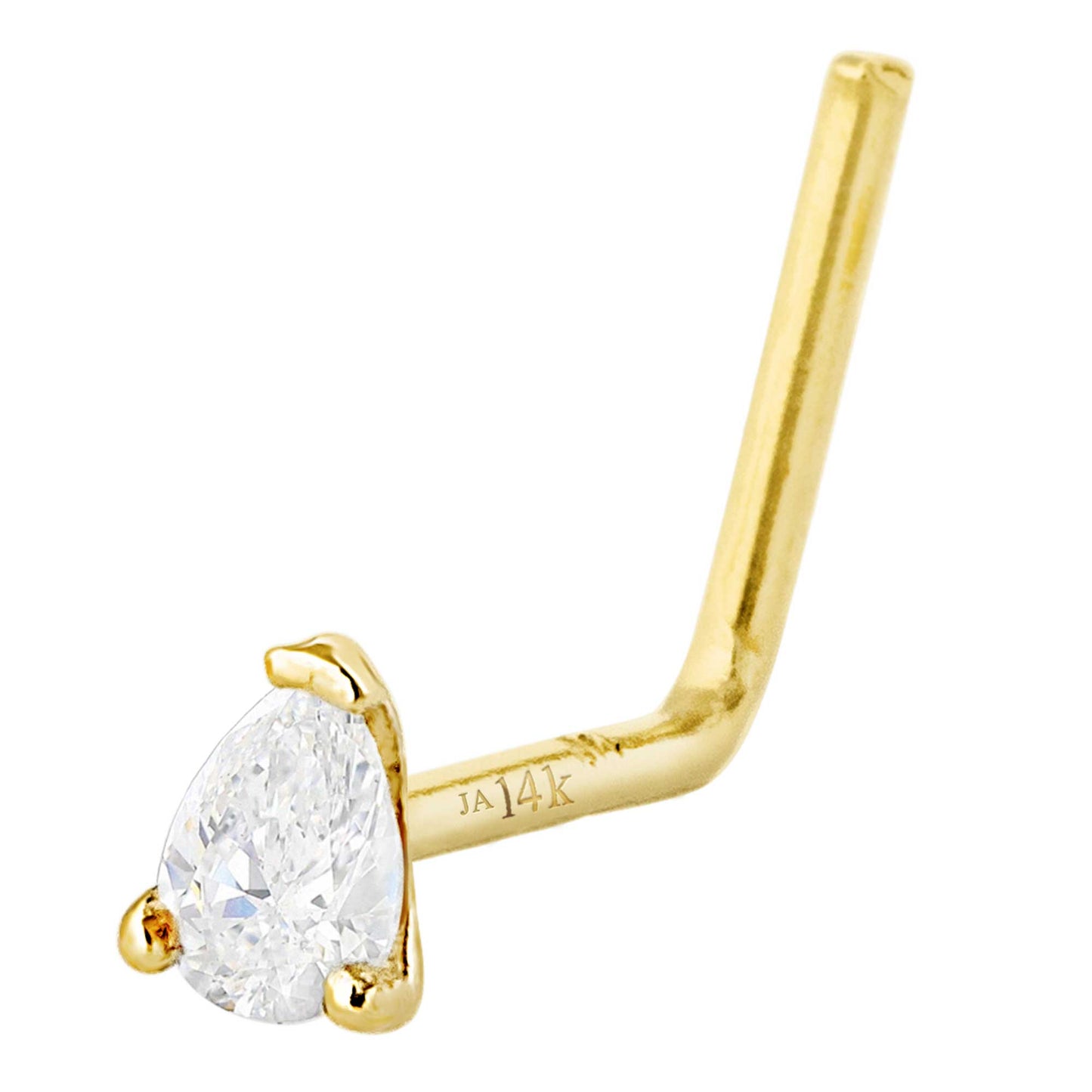 Jewelry Avalanche 22G 14K Gold Pear-shape Moissanite L-Shape Nose Stud