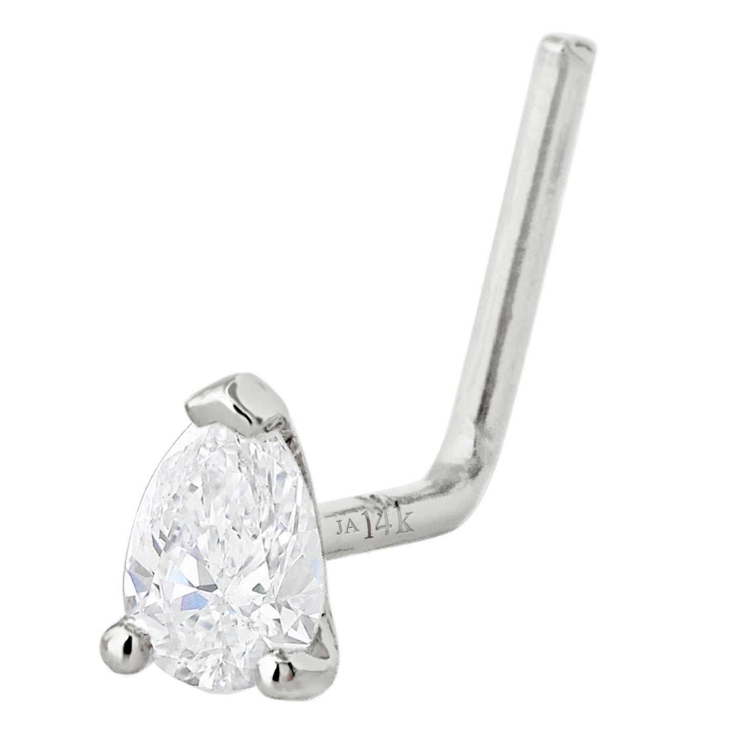 Jewelry Avalanche 22G 14K Gold Pear-shape Moissanite L-Shape Nose Stud