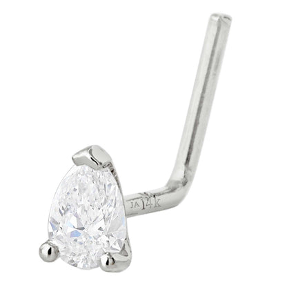 Jewelry Avalanche 22G 14K Gold Pear-shape Moissanite L-Shape Nose Stud