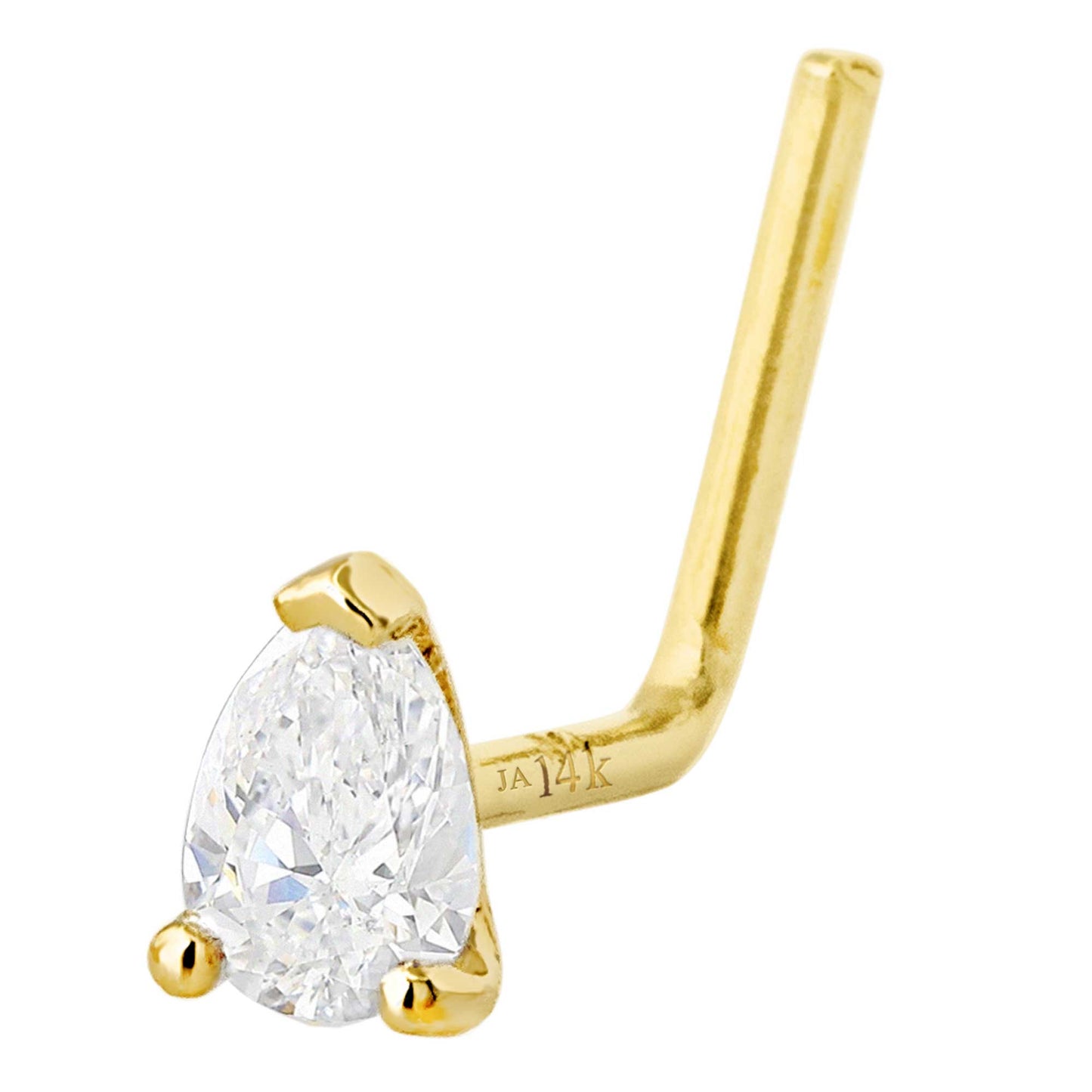 Jewelry Avalanche 22G 14K Gold Pear-shape Moissanite L-Shape Nose Stud