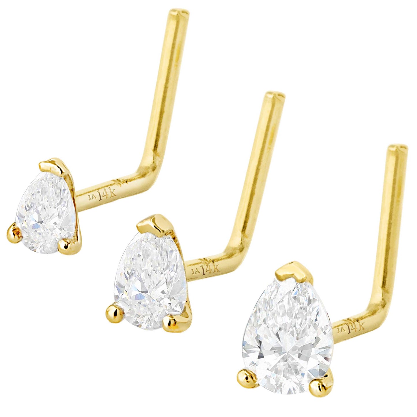 Jewelry Avalanche 22G 14K Gold Pear-shape Moissanite L-Shape Nose Stud