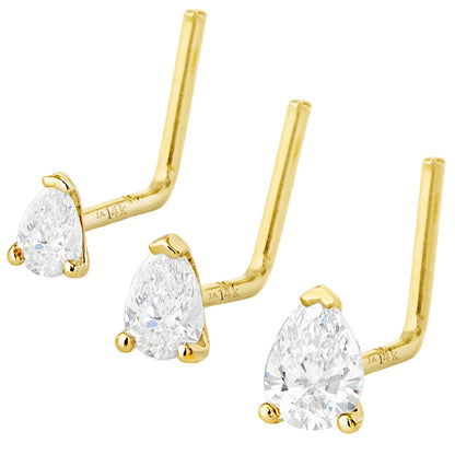 Jewelry Avalanche 22G 14K Gold Pear-shape Moissanite L-Shape Nose Stud