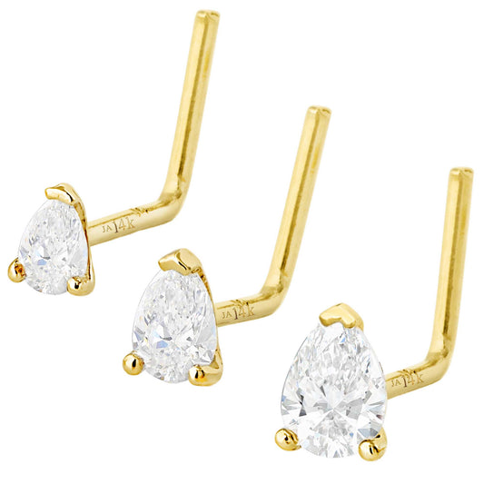 Jewelry Avalanche 22G 14K Gold Pear-shape Moissanite L-Shape Nose Stud