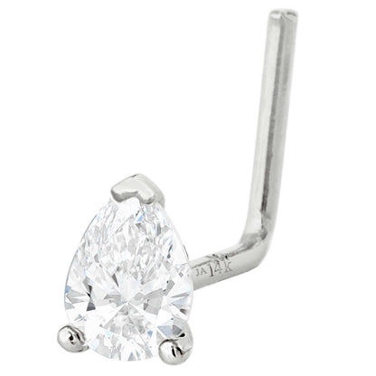 Jewelry Avalanche 22G 14K Gold Pear-shape Moissanite L-Shape Nose Stud
