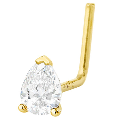 Jewelry Avalanche 22G 14K Gold Pear-shape Moissanite L-Shape Nose Stud